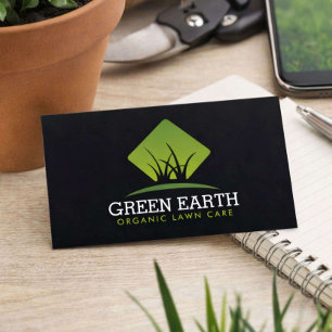 Eco Organic Lawn Care Modern Green Grass Logo  Business Card