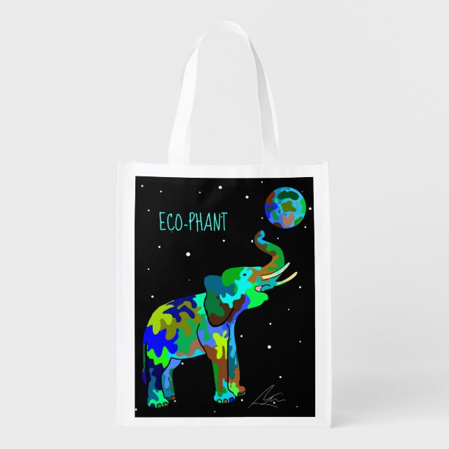 Eco-phant Earth Ball Space Art Grocery Bag (Front)