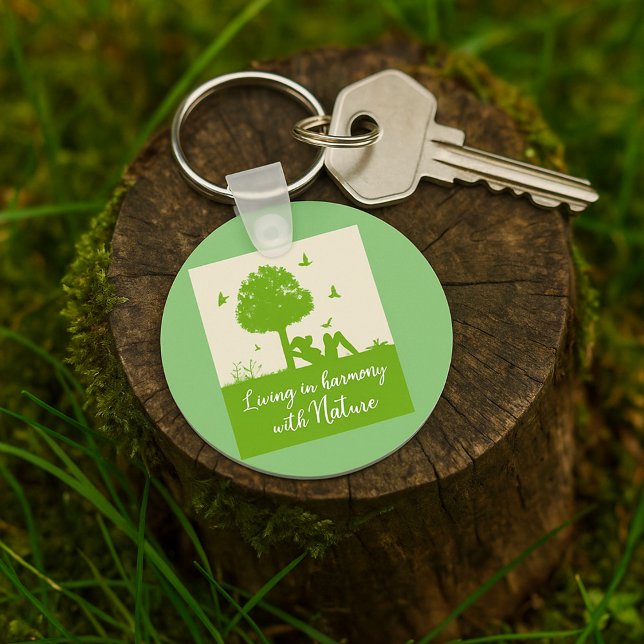 Eco Quote Living in Harmony with Nature Keychain (Creator Uploaded)
