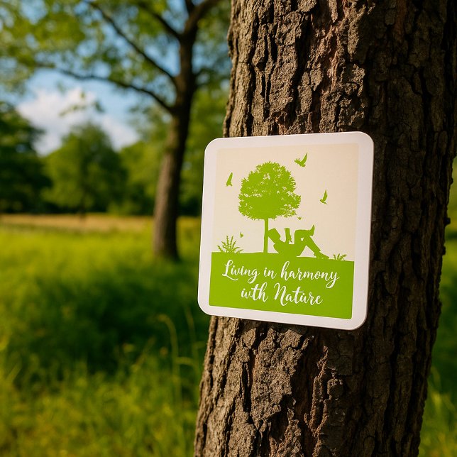 Eco Quote Living in Harmony with Nature Square Sticker (Creator Uploaded)