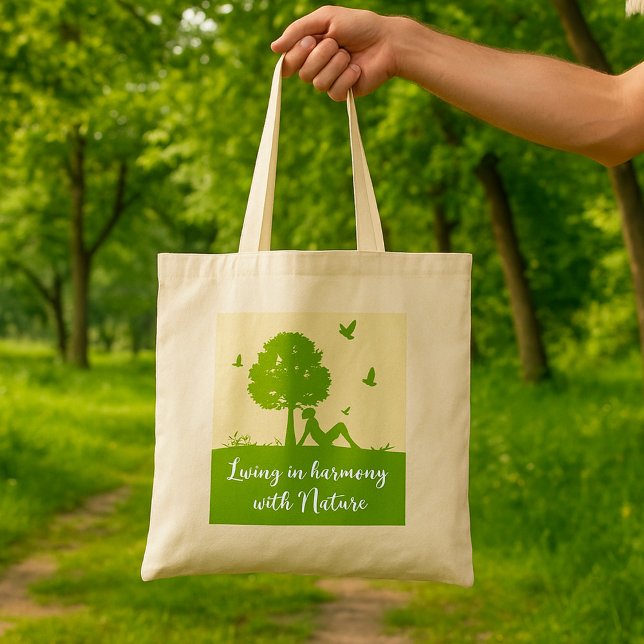 Eco Quote Living in Harmony with Nature Tote Bag (Creator Uploaded)
