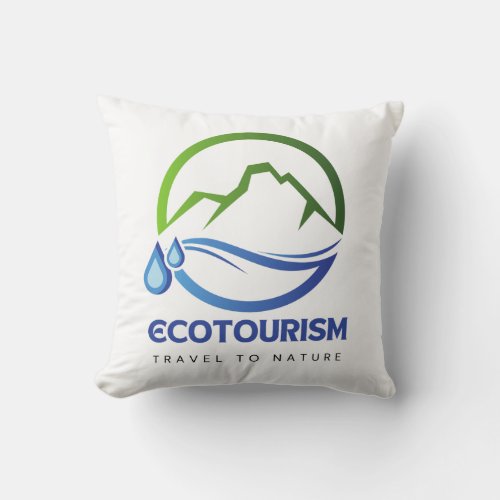 Eco Tourism Travel to Nature Mountain Water Logo Throw Pillow