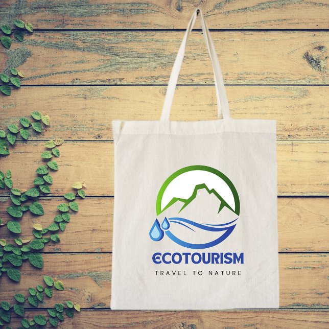 Eco Tourism Travel to Nature Mountain Water Logo Tote Bag (Creator Uploaded)