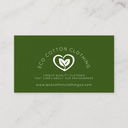 Eco two leaves heart logo environmental clothing business card