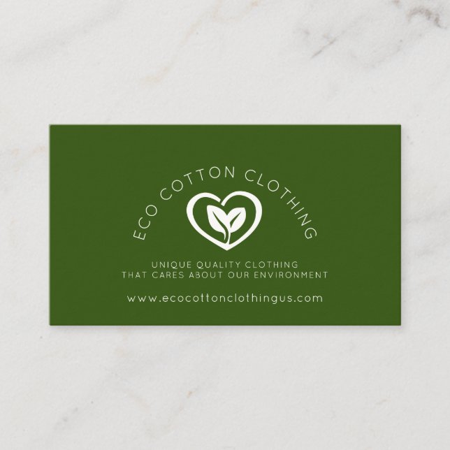 Eco two leaves heart logo environmental clothing business card (Front)