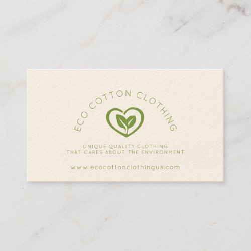 Eco two leaves heart logo green clothing business card