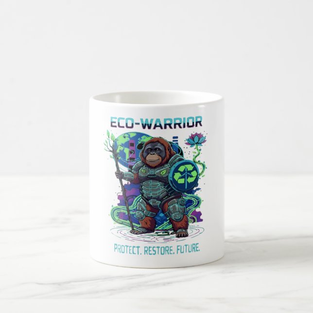 Eco-Warrior Orangutan Cyberpunk Guardian   Coffee Mug (Center)