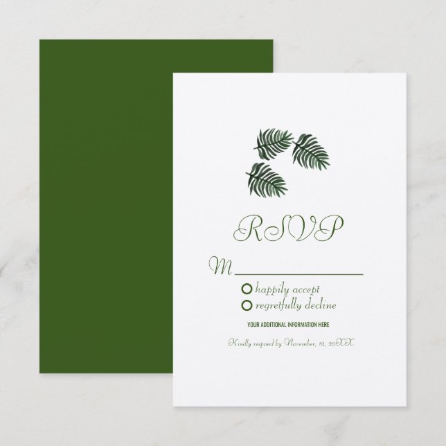 Eco Watercolor Tropical Botany Palm Leaves RSVP Invitation (Front/Back)