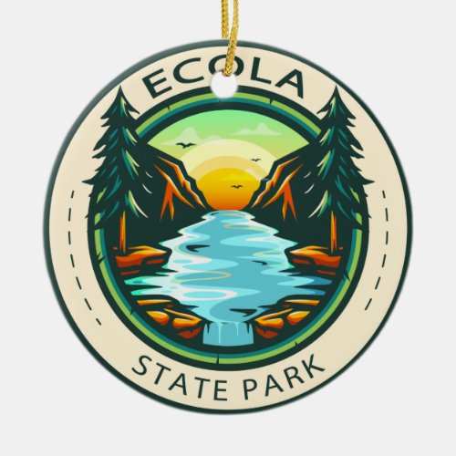 Ecola State Park Oregon Badge Ceramic Ornament