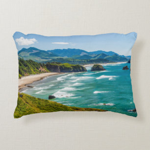 Ecola State Park, Oregon. Panorama of Crescent Decorative Pillow
