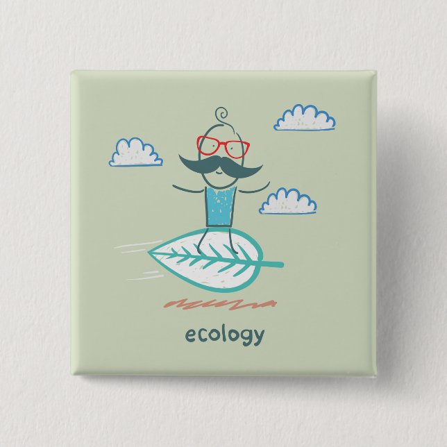 Ecology Surfer Sustainable Life Hipster Button (Front)