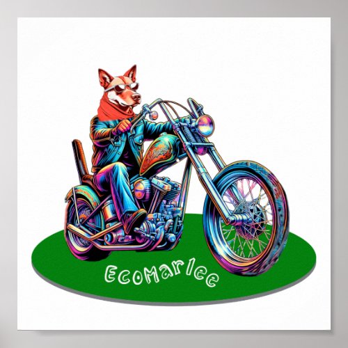 EcoMarlee mascot riding motorbike Poster