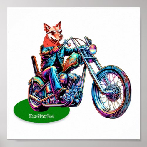 EcoMarlee mascot riding motorbike Poster