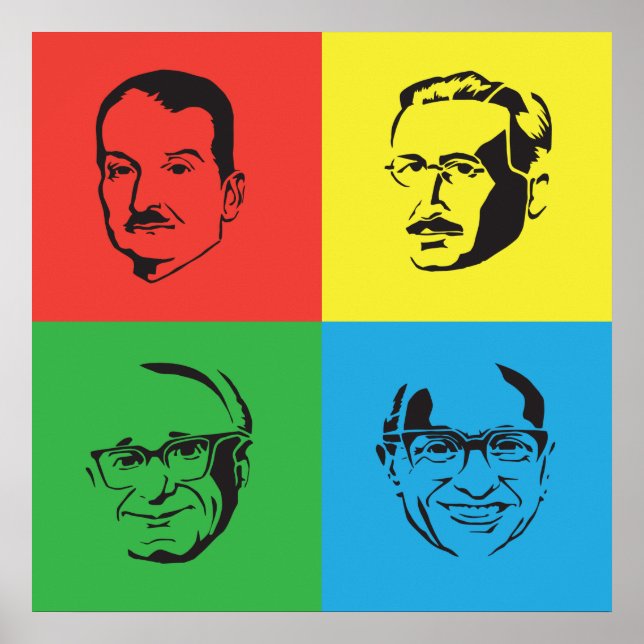 Econ Heads - Mises, Hayek, Rothbard, Friedman Poster (Front)