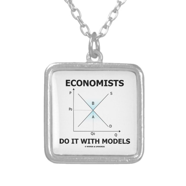 Economists Do It With Models (Supply Demand Curve) Silver Plated Necklace (Front)