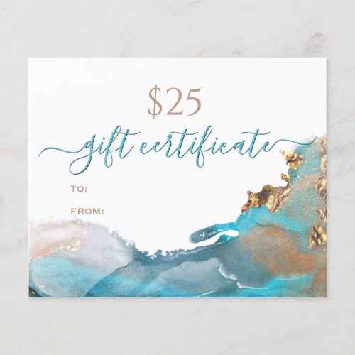 Economy Gift Certificate Teal Gold Alcohol Ink Flyer