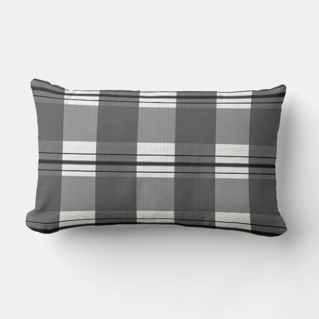 Ecossais scottish noir gris blanc black grey white lumbar pillow (Front)