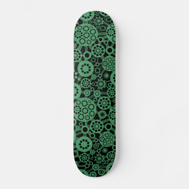 Ecosystem -  Army Green on Black Skateboard Deck (Front)