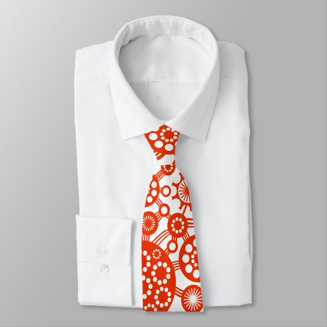 Ecosystem - Brick Red on White Neck Tie (Tied)