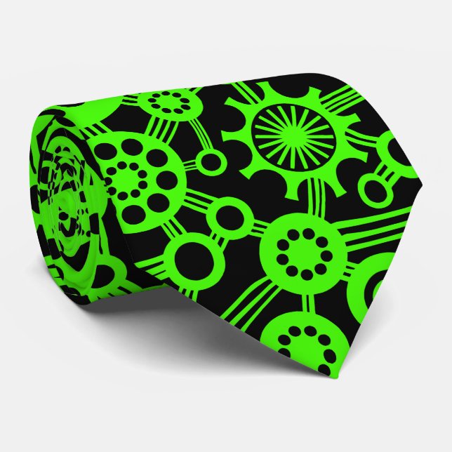Ecosystem - Chartreuse on Black Neck Tie (Rolled)