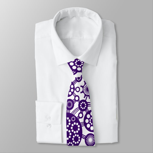 Ecosystem - Deep Purple on White Neck Tie (Tied)