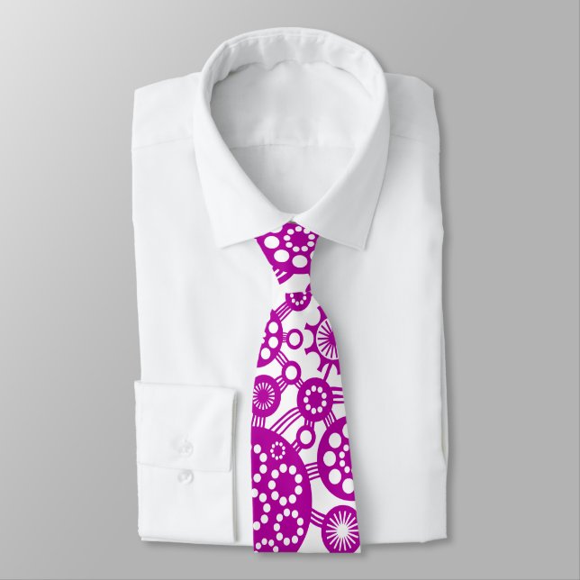 Ecosystem - Deep Violet on White Neck Tie (Tied)