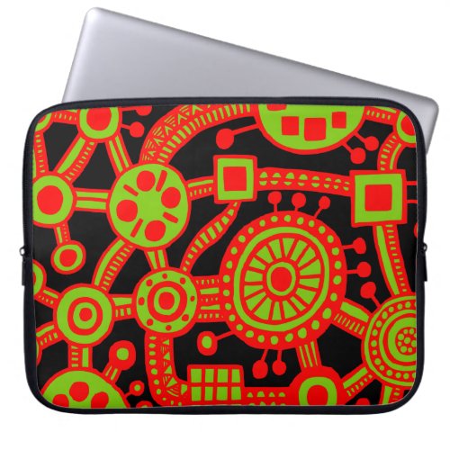 Ecosystem III Red and Green on Black Laptop Sleeve