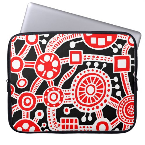 Ecosystem III Red and White on Black Laptop Sleeve