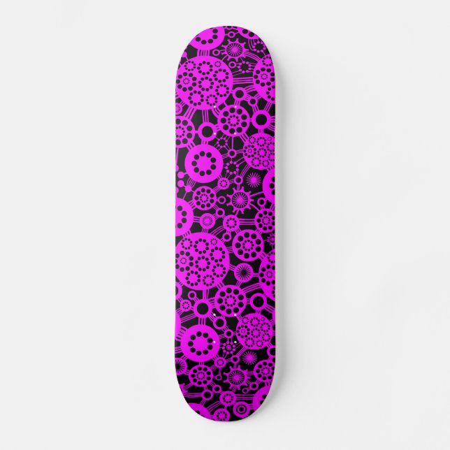 Ecosystem - Magenta on Black Skateboard Deck (Front)