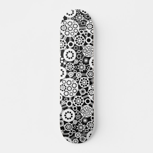 Ecosystem (Retro) - White on Black Skateboard Deck (Front)