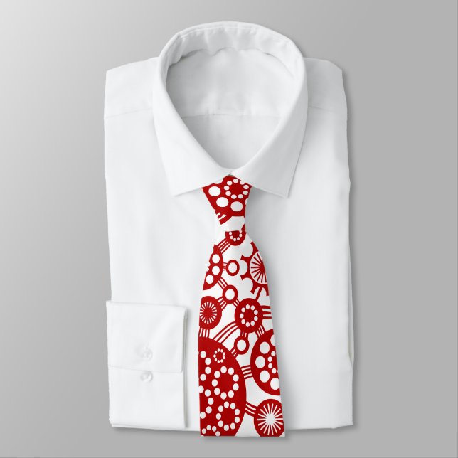Ecosystem - Ruby Red on White Neck Tie (Tied)