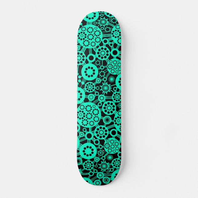 Ecosystem - Turquoise on Black Skateboard Deck (Front)