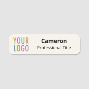 Ecru 3.5 inch Name Tag with Logo Rounded Corners