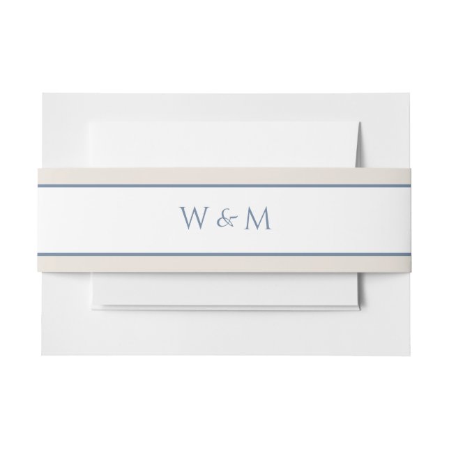 Ecru and Dusty Blue Wedding Invitation Belly Band (Front Example)