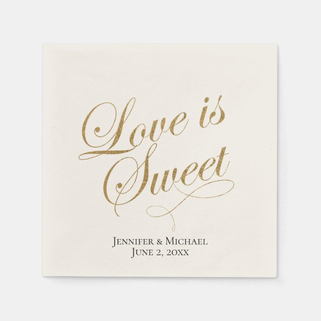 Ecru and Gold Love is Sweet Napkins (Front)