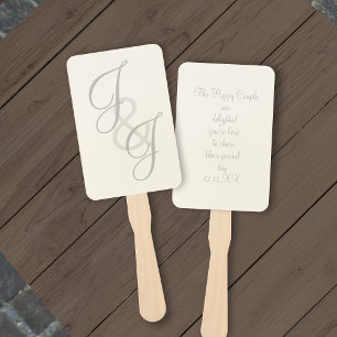 Ecru and Gray Script Monogram Hand Fans