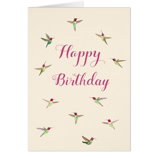 Ecru Anna's Hummingbirds Birthday Card (Front)