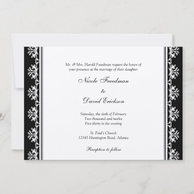 Ecru black filigree beaded border custom wedding invitation (Front)