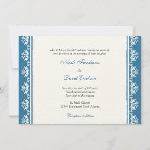 Ecru blue filigree beaded border custom wedding invitation