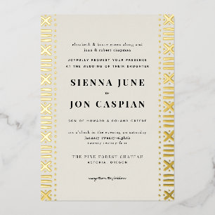 Ecru Boho Mudcloth Border Foil Invitation