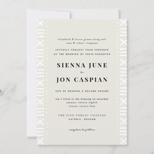 Ecru Boho Mudcloth Border Wedding Invitation