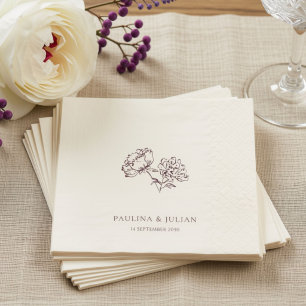 Ecru & Burgundy Elegant Floral Wedding Napkins