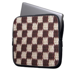 Ecru Checker Artisan Crochet Print Electronics Bag