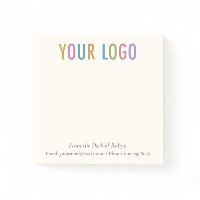 Ecru Cream Custom Business Logo From the Desk of Post-it Notes (MISOOK Ecru 3x3 From the Desk of Post it Notes with Logo)