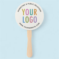 Ecru Custom Paper Fans on a Stick with Logo Round