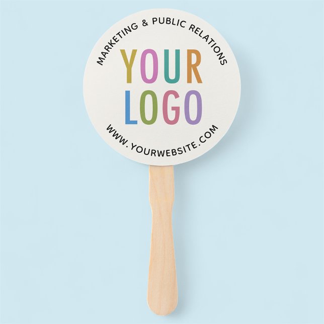 Ecru Custom Paper Fans on a Stick with Logo Round (MISOOK Ecru Round Fan on a Stick with Logo)
