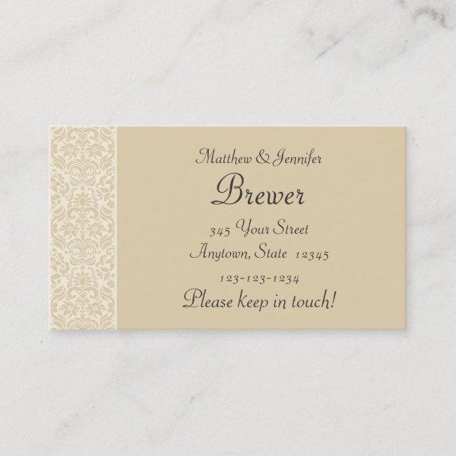 Ecru Damask Personalized Change of Address Cards (Front)