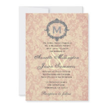 Ecru Damask Silver Vintage Frame Monogram Wedding