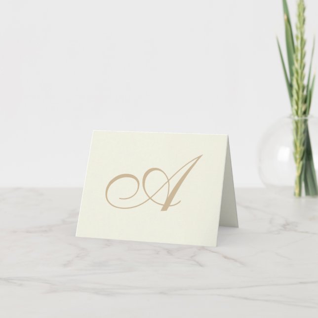 Ecru Elegant Script Monogram Thank You Card (Front)