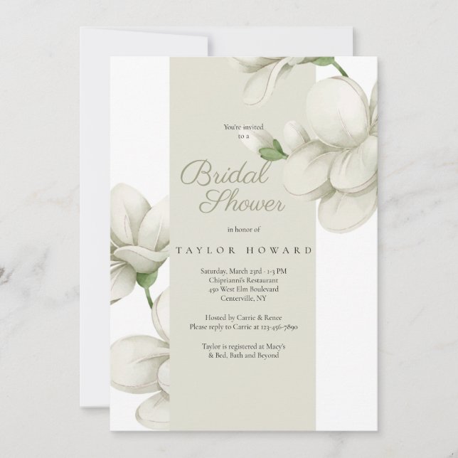 Ecru Floral Shower Invitation (Front)